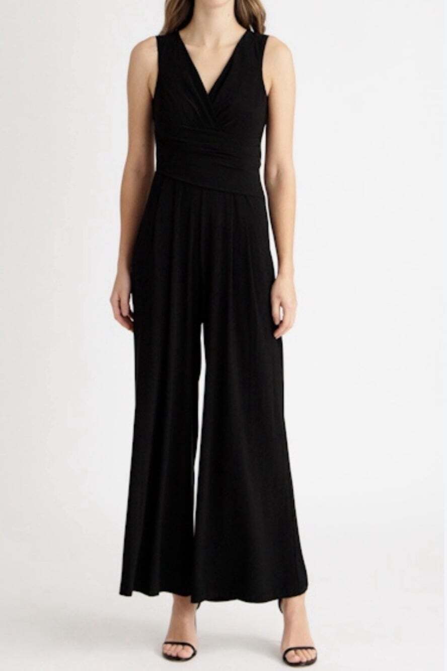 Torrid Empire Black V-Neck Size 14-16 Wide-Leg Jumpsuit Sleeveless Cross Straps
